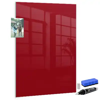 Decoratief glazen wandbord beschrijfbaar en magnetisch in de kleur rood