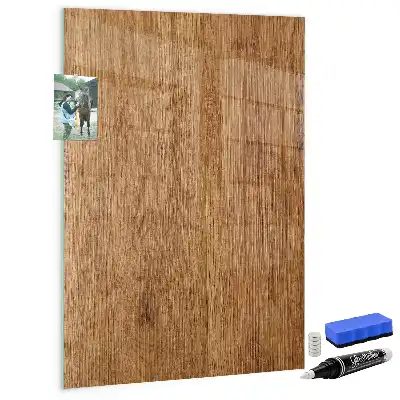 Decoratief glazen wandbord beschrijfbaar en magnetisch in warme houttonen