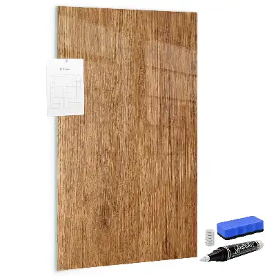 Decoratief glazen wandbord beschrijfbaar en magnetisch in warme houttonen