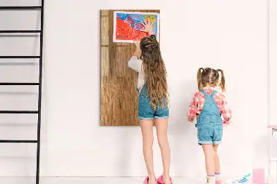 Decoratief glazen wandbord beschrijfbaar en magnetisch in warme houttonen