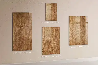 Decoratief glazen wandbord beschrijfbaar en magnetisch in warme houttonen
