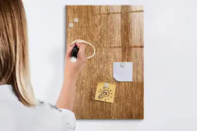 Decoratief glazen wandbord beschrijfbaar en magnetisch in warme houttonen