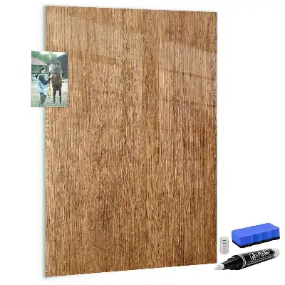 Decoratief glazen wandbord beschrijfbaar en magnetisch in warme houttonen
