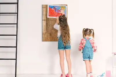 Decoratief glazen wandbord beschrijfbaar en magnetisch in warme houttonen