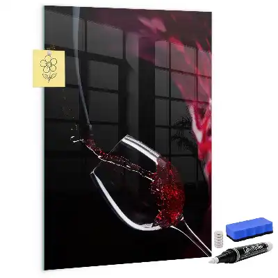 Magnetisch glazen wandbord met afbeelding van gemorste wijn