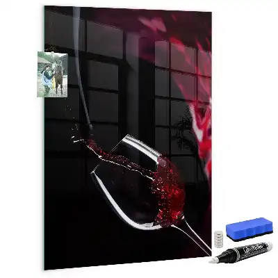 Magnetisch glazen wandbord met afbeelding van gemorste wijn