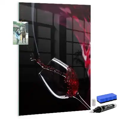 Magnetisch glazen wandbord met afbeelding van gemorste wijn