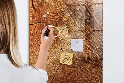 Magnetisch en beschrijfbaar glazen wandbord met print van een boomstam dwarsdoorsnede