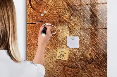 Magnetisch en beschrijfbaar glazen wandbord met print van een boomstam dwarsdoorsnede