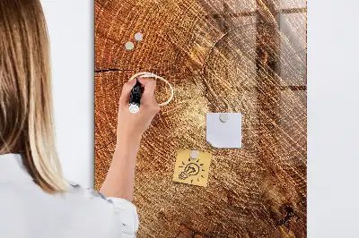 Magnetisch en beschrijfbaar glazen wandbord met print van een boomstam dwarsdoorsnede
