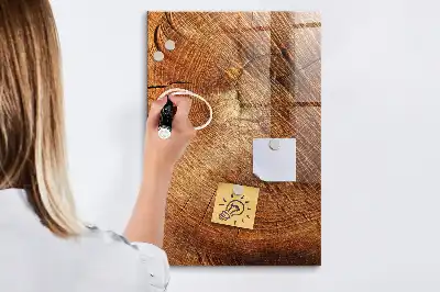 Magnetisch en beschrijfbaar glazen wandbord met print van een boomstam dwarsdoorsnede