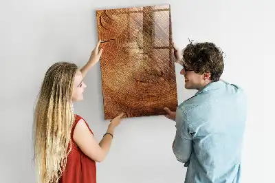 Magnetisch en beschrijfbaar glazen wandbord met print van een boomstam dwarsdoorsnede