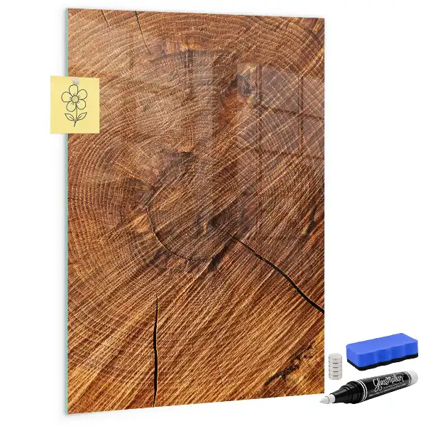 Magnetisch glazen wandbord in warme houttint en uitwisbaar