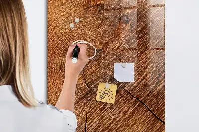 Magnetisch glazen wandbord in warme houttint en uitwisbaar