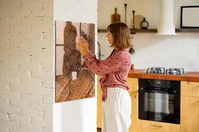Magnetisch glazen wandbord in warme houttint en uitwisbaar