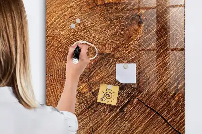 Magnetisch glazen wandbord in warme houttint en uitwisbaar