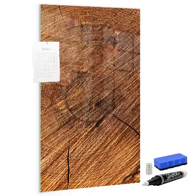 Magnetisch glazen wandbord in warme houttint en uitwisbaar