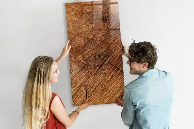 Magnetisch glazen wandbord in warme houttint en uitwisbaar