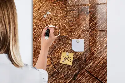 Magnetisch glazen wandbord in warme houttint en uitwisbaar