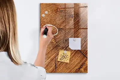 Magnetisch glazen wandbord in warme houttint en uitwisbaar