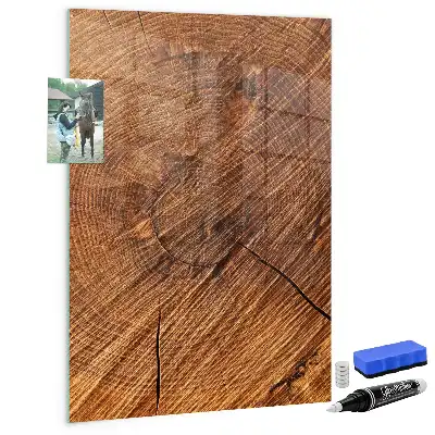 Magnetisch glazen wandbord in warme houttint en uitwisbaar