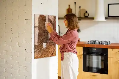 Magnetisch glazen wandbord in warme houttint en uitwisbaar