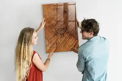 Magnetisch glazen wandbord in warme houttint en uitwisbaar