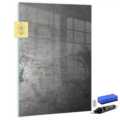 Decoratief glazen wandbord beschrijfbaar en magnetisch met een gekrast metalen effect