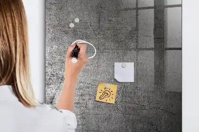 Decoratief glazen wandbord beschrijfbaar en magnetisch met een gekrast metalen effect