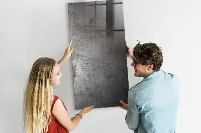 Decoratief glazen wandbord beschrijfbaar en magnetisch met een gekrast metalen effect