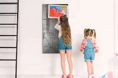 Decoratief glazen wandbord beschrijfbaar en magnetisch met een gekrast metalen effect
