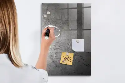 Decoratief glazen wandbord beschrijfbaar en magnetisch met een gekrast metalen effect