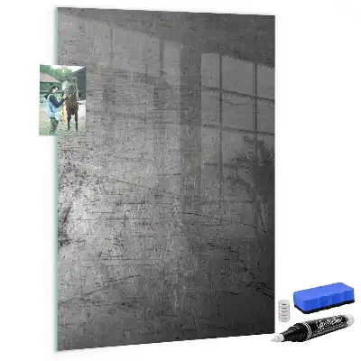Decoratief glazen wandbord beschrijfbaar en magnetisch met een gekrast metalen effect