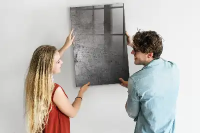 Decoratief glazen wandbord beschrijfbaar en magnetisch met een gekrast metalen effect