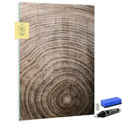 Decoratief glazen wandbord beschrijfbaar en magnetisch met jaarringen motief