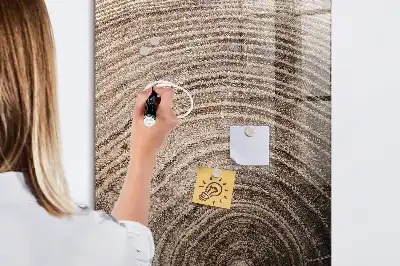 Decoratief glazen wandbord beschrijfbaar en magnetisch met jaarringen motief
