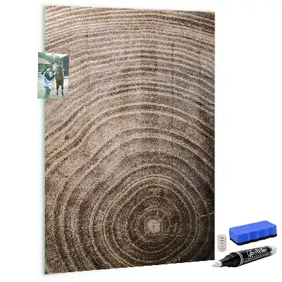 Decoratief glazen wandbord beschrijfbaar en magnetisch met jaarringen motief