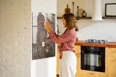 Decoratief glazen wandbord beschrijfbaar en magnetisch met jaarringen motief