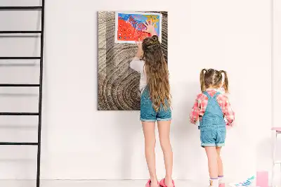 Decoratief glazen wandbord beschrijfbaar en magnetisch met jaarringen motief