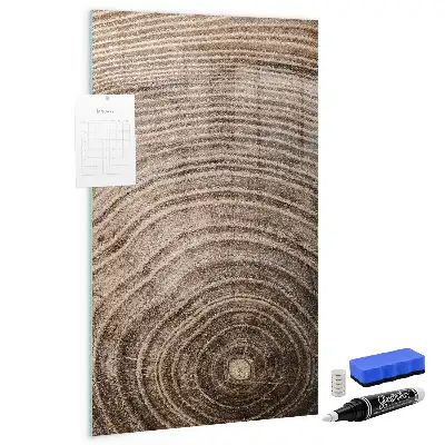 Decoratief glazen wandbord beschrijfbaar en magnetisch met jaarringen motief