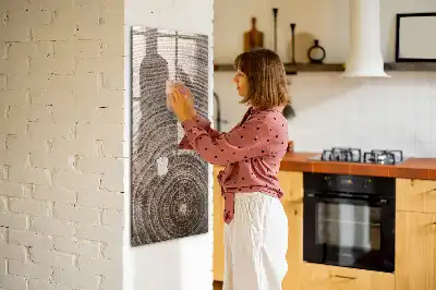 Decoratief glazen wandbord beschrijfbaar en magnetisch met jaarringen motief