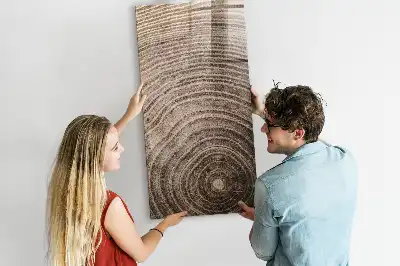 Decoratief glazen wandbord beschrijfbaar en magnetisch met jaarringen motief