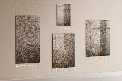 Decoratief glazen wandbord beschrijfbaar en magnetisch met jaarringen motief