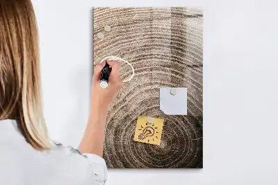 Decoratief glazen wandbord beschrijfbaar en magnetisch met jaarringen motief