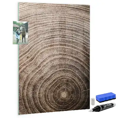 Decoratief glazen wandbord beschrijfbaar en magnetisch met jaarringen motief