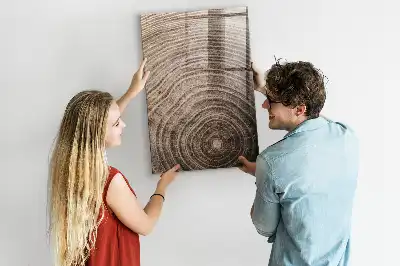 Decoratief glazen wandbord beschrijfbaar en magnetisch met jaarringen motief