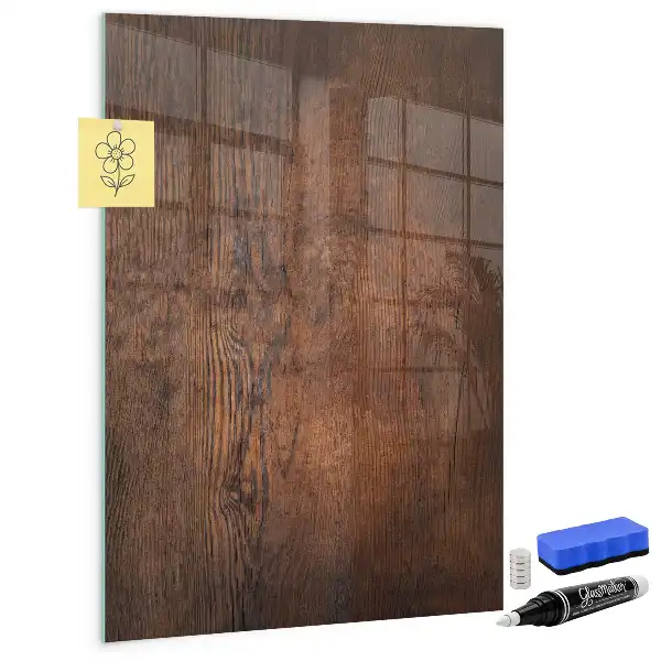 Magnetisch en uitwisbaar glazen wandbord donker hout