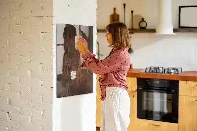 Magnetisch en uitwisbaar glazen wandbord donker hout