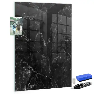Magnetisch en uitwisbaar glazen wandbord donker marmer
