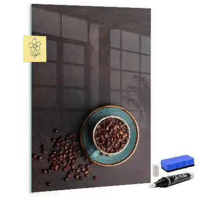 Decoratief glazen memobord met afbeelding van koffiebonen, beschrijfbaar en magnetisch